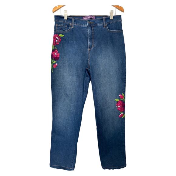 Gloria Vanderbilt Amanda High Rise Ankle Jeans 12 Short Floral Embroidered - Picture 9 of 12